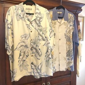 Tommy Bahama Cream and Blue Leaf Print Shirts